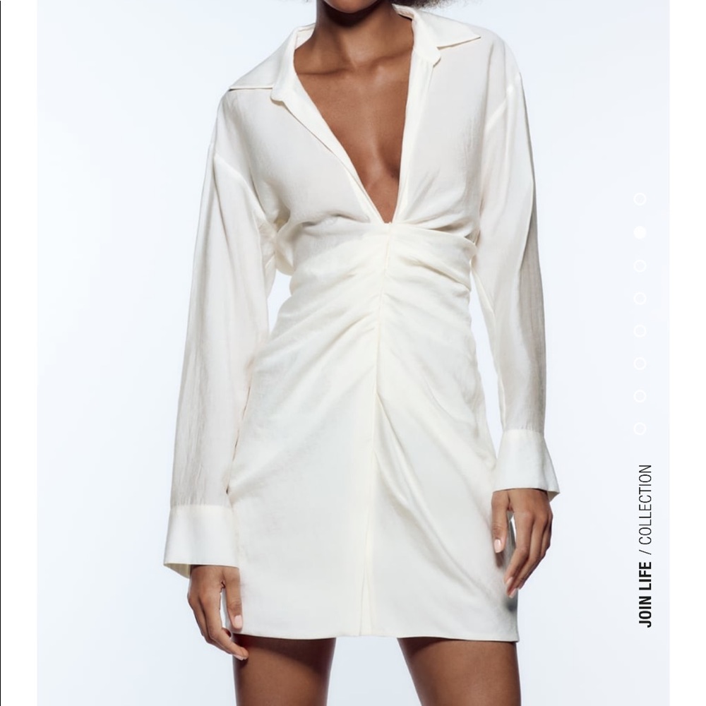 Zara white long sleeve draped dress